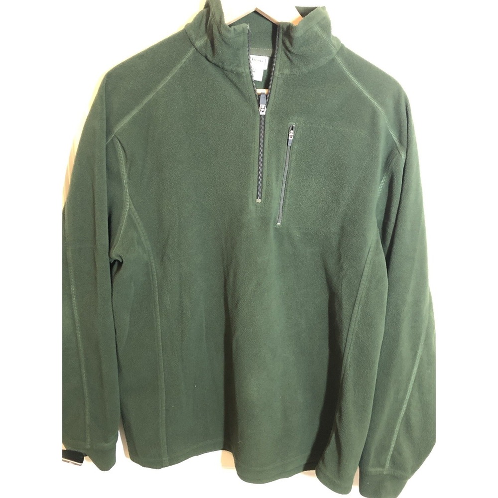 L.L. Bean Jacket Men Medium Green 1/4 Zip Trail Fleece Outdoors Hike Fish Camp